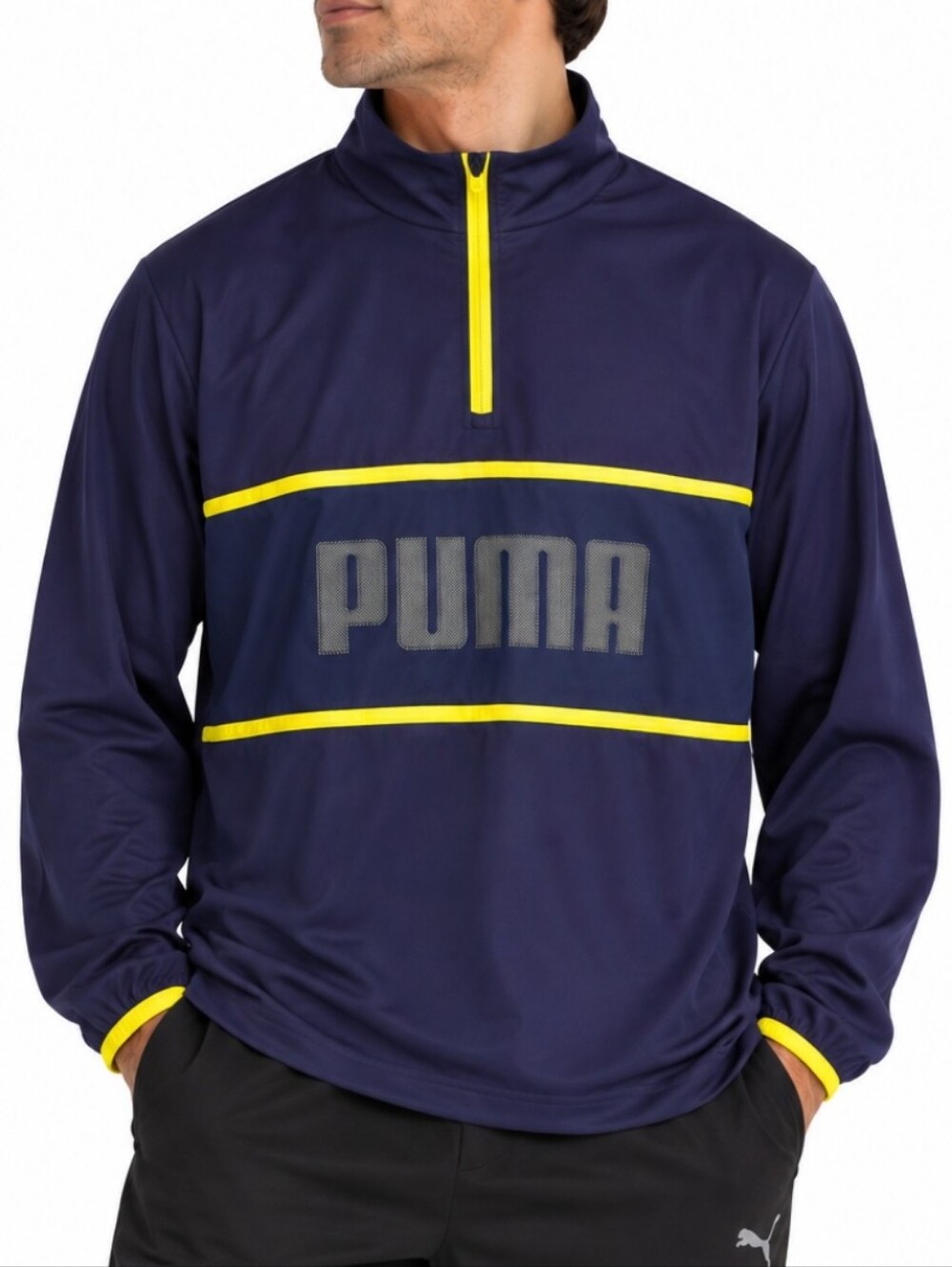 PUMA Men's Training Half-Zip Pullover - Blue and Neon Green